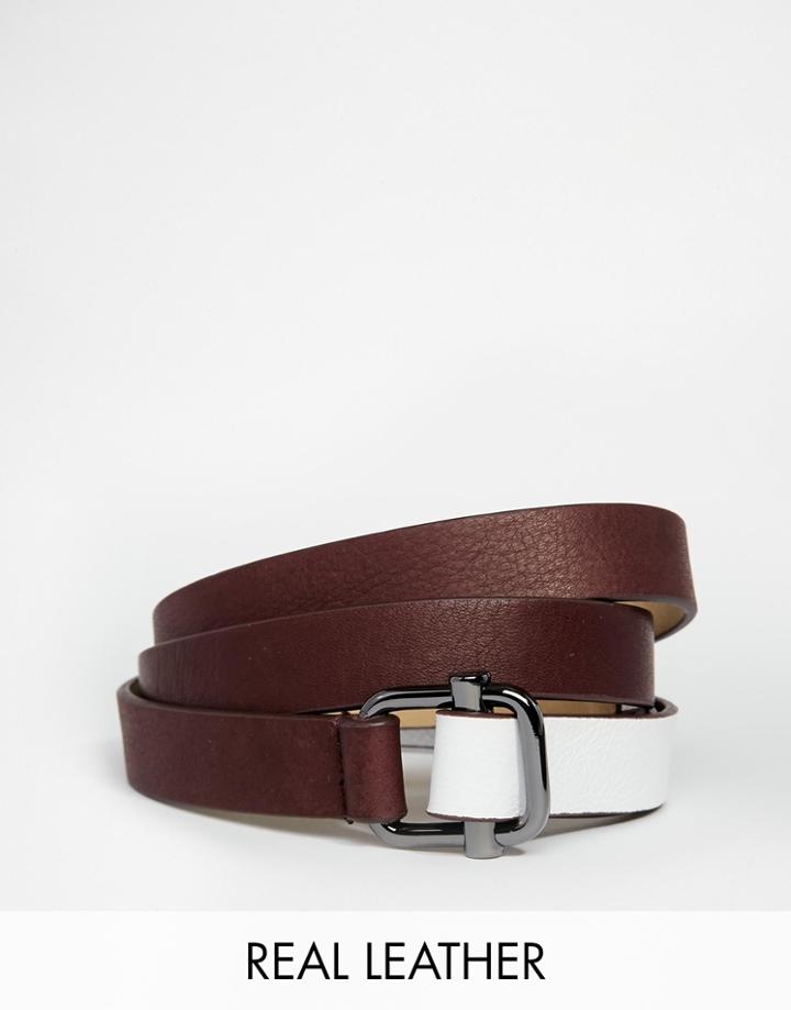Warehouse Leather Contrast Wrap Belt - Oxblood