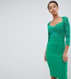 City Goddess Tall 3/4 Sleeve Lace Midi Dress - Green
