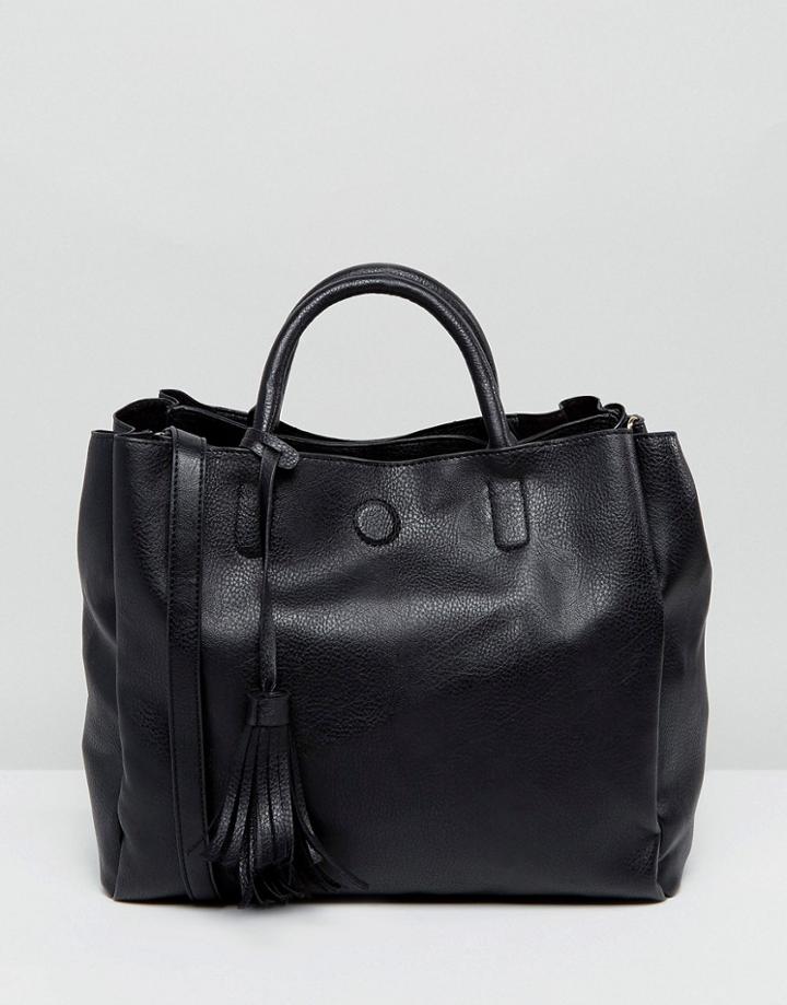 Oasis Tassel Detail Faux Leather Tote Bag - Black