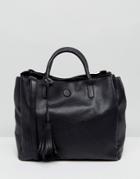 Oasis Tassel Detail Faux Leather Tote Bag - Black