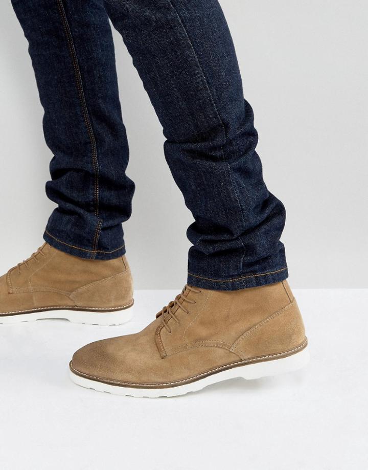 Asos Lace Up Boots In Stone Suede - Stone