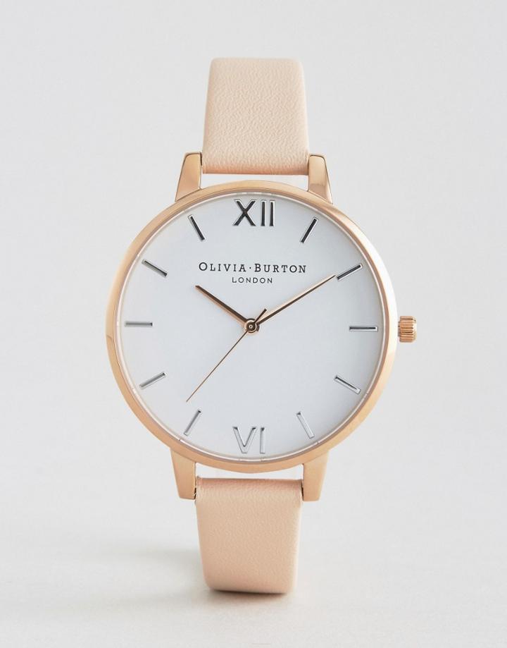 Olivia Burton Big White Dial Pink Leather Watch - Gold