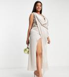 Tfnc Plus Bridesmaid Satin Wrap Maxi Dress In Mink-pink