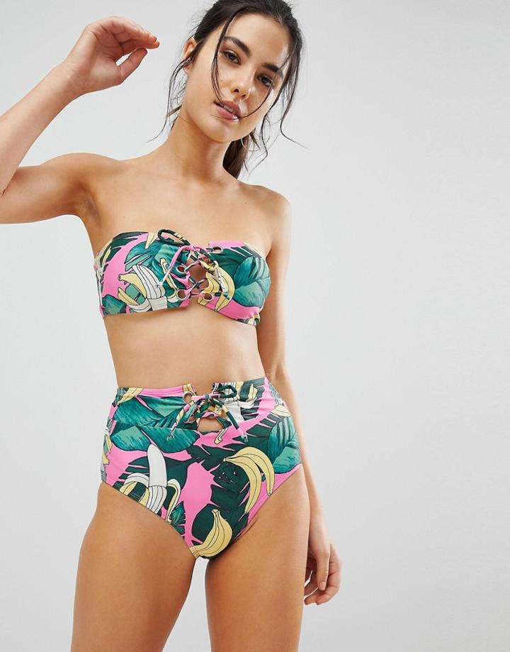 Missguided Banana Bandeau Eyelet Bikini Top - Multi