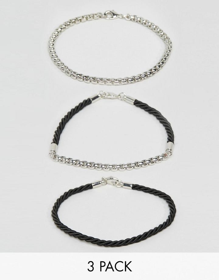 Asos Bracelet Pack In Rope And Metal - Multi