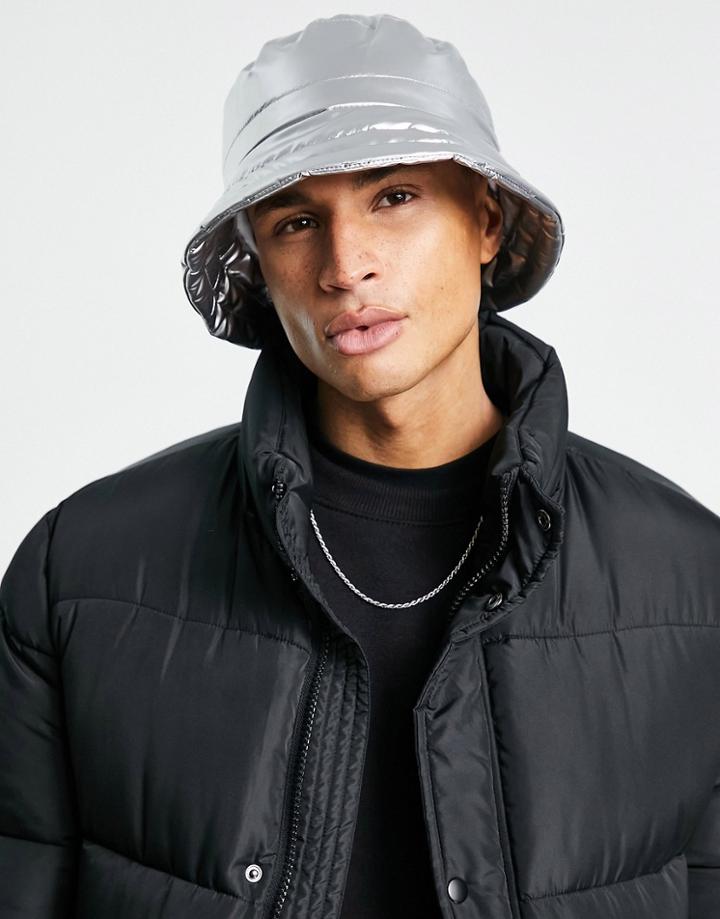 Asos Design Y2k Bucket Hat With Padded Design In Silver