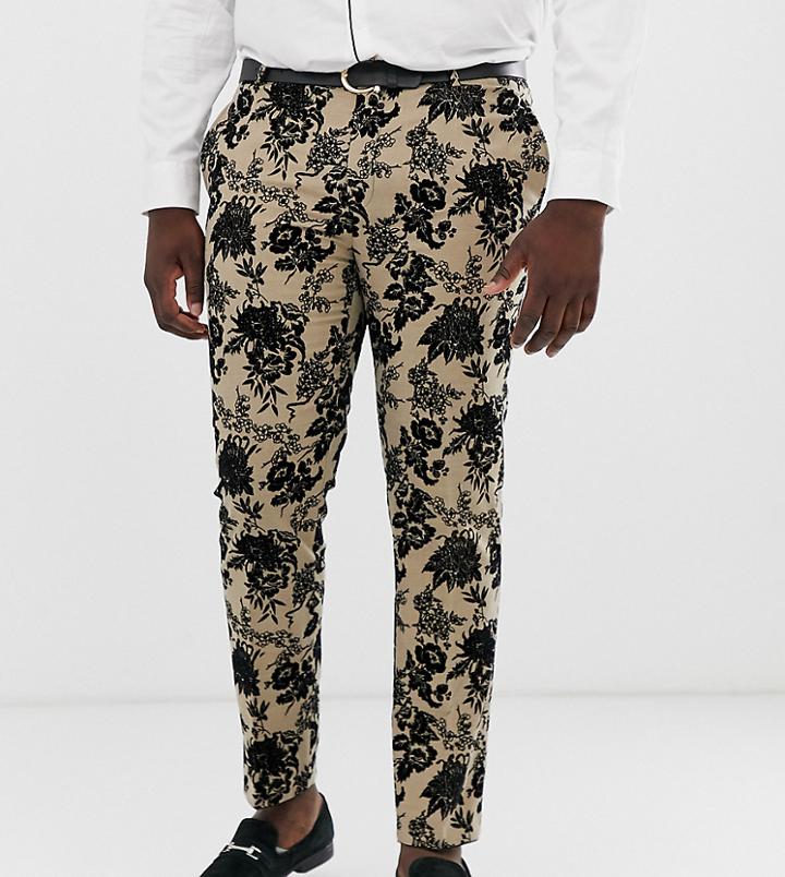 Twisted Tailor Super Skinny Suit Pants With Floral Flocking-tan