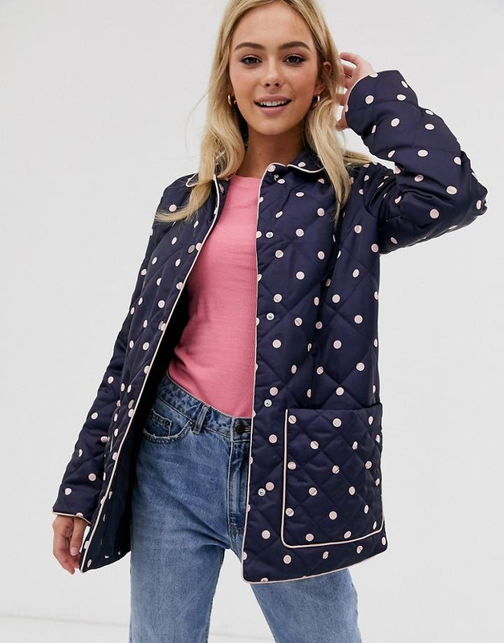 Asos Design Quilted Jacket In Polka Dot - Navy