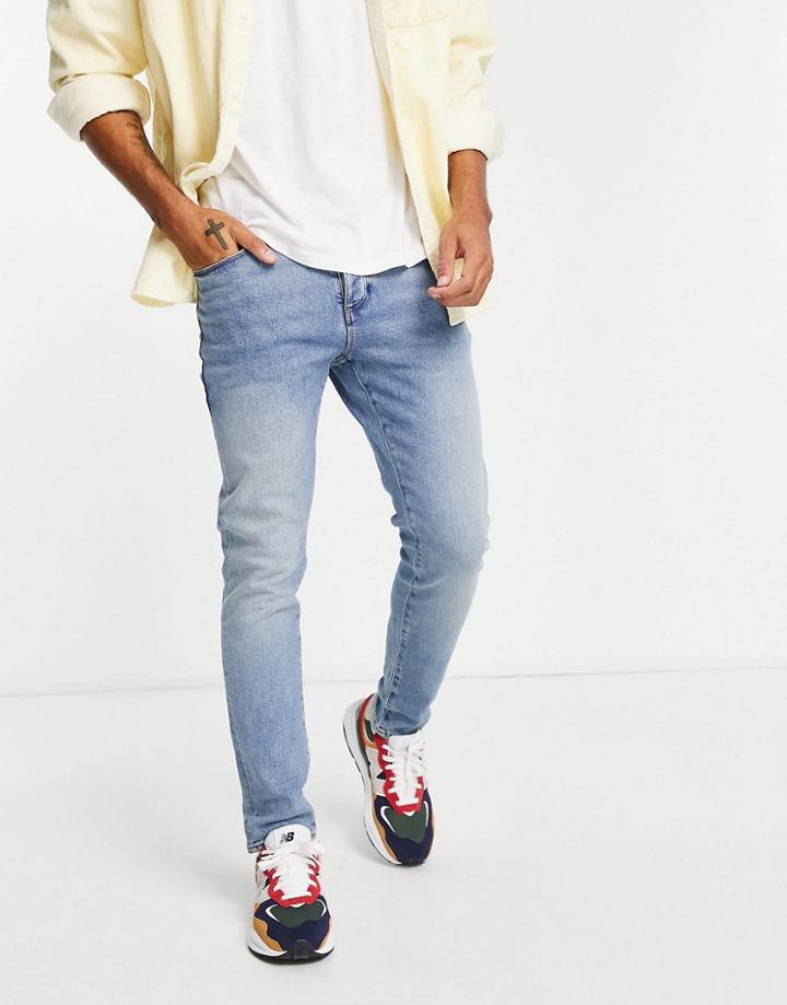 Asos Design Stretch Slim 12.5oz Jeans In Vintage Light Wash Blue-blues