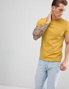 Asos Design Muscle Fit T-shirt With Roll Sleeve In Yellow - Yellow