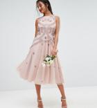 Asos Petite Wedding Iridescent Delicate Beaded Skater Midi Dress - Pink