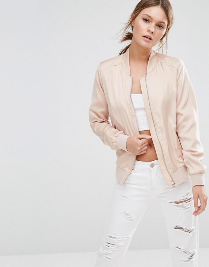New Look Sateen Bomber - Beige