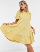 Monki Mini Tiered Smock Dress In Yellow-orange