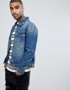 Mennace Denim Trucker Jacket In Vintage Wash - Blue