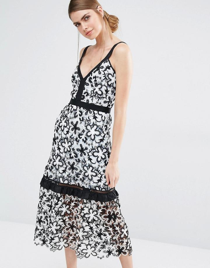 Self Portrait Line Floral Lace Midi Dress