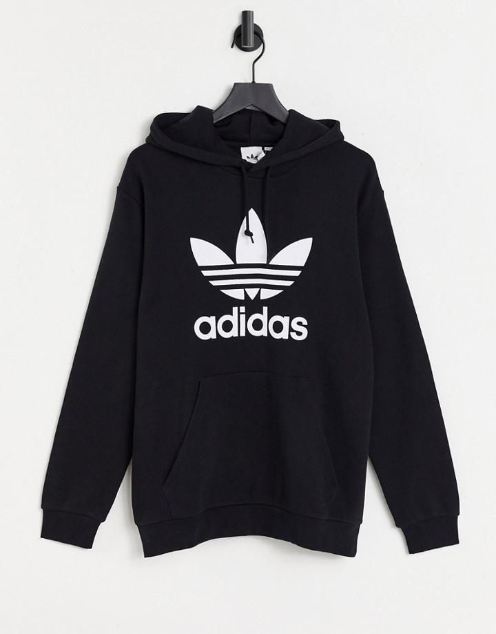 Adidas Originals Adicolor Large Trefoil Hoodie In Black-navy