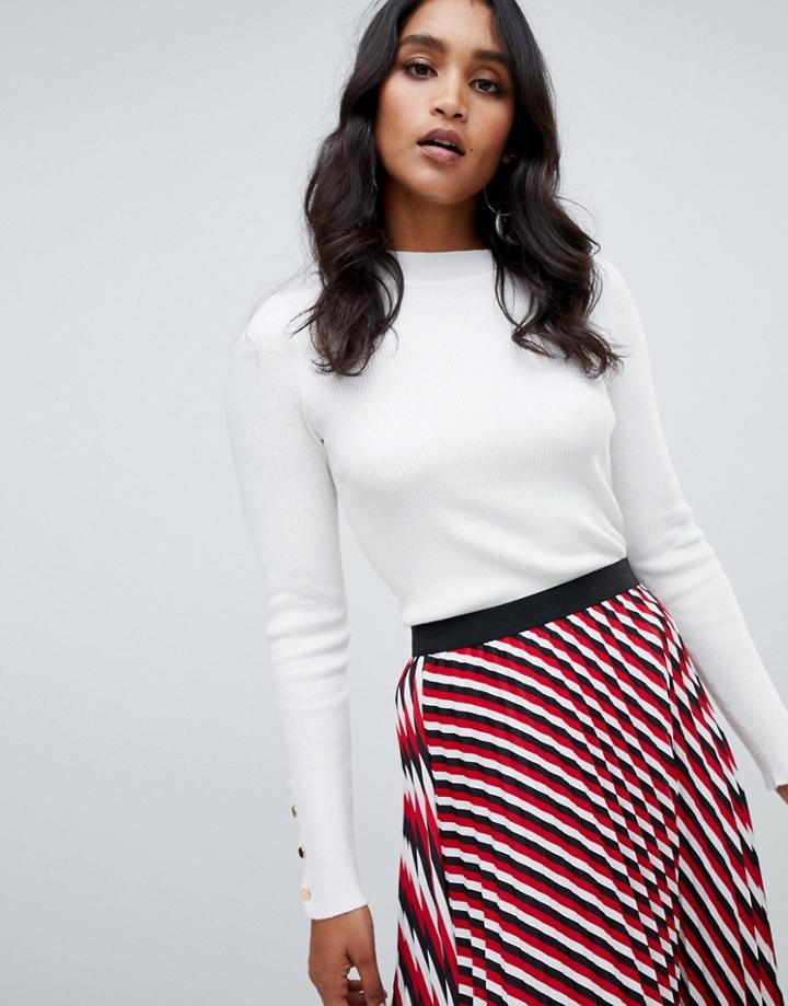 Lipsy Button Sleeve Turtleneck Sweater - White