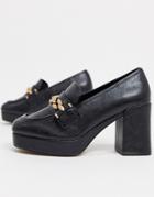 Asos Design Selina Platform Mid-heeled Loafers In Black
