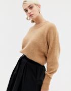 Selected Femme Deep Cuff Knitted Sweater-tan
