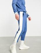 Asos Design Tapered Sweatpants In Scuba With Fixed Hem & Side Stripe - Part Of A Set-blues