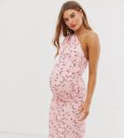 Asos Design Maternity One Shoulder Floral Midi Dress-multi