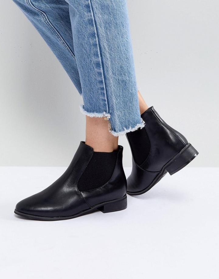 London Rebel Flat Classic Chelsea Boot - Black