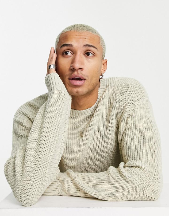 Asos Design Knitted Oversized Fisherman Rib Sweater In Oatmeal-neutral