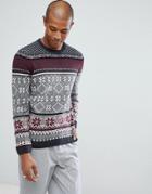 Asos Lambswool Fairisle Sweater In Charcoal - Gray