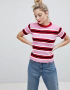 Daisy Street Knitted Sweater In Candy Stripe - Pink