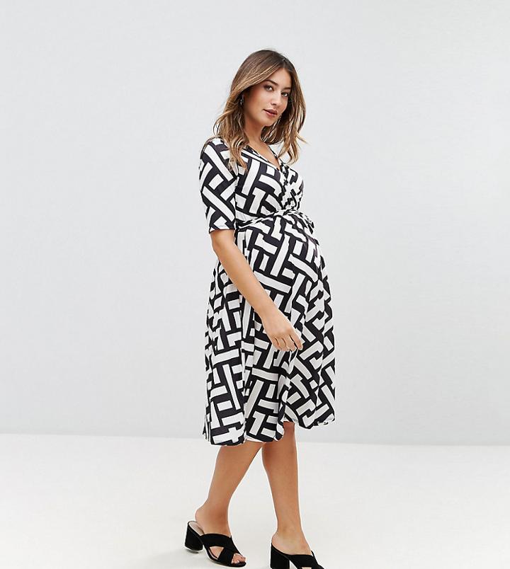 Bluebelle Maternity Wrap Midi Dress With Tie Waist With Stripe Print - Multi