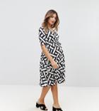 Bluebelle Maternity Wrap Midi Dress With Tie Waist With Stripe Print - Multi