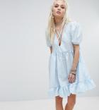 Milk It Vintage V Neck Dress In Broderie-blue