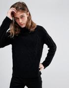 Bershka Chunky Cable Knit Sweater In Black - Black