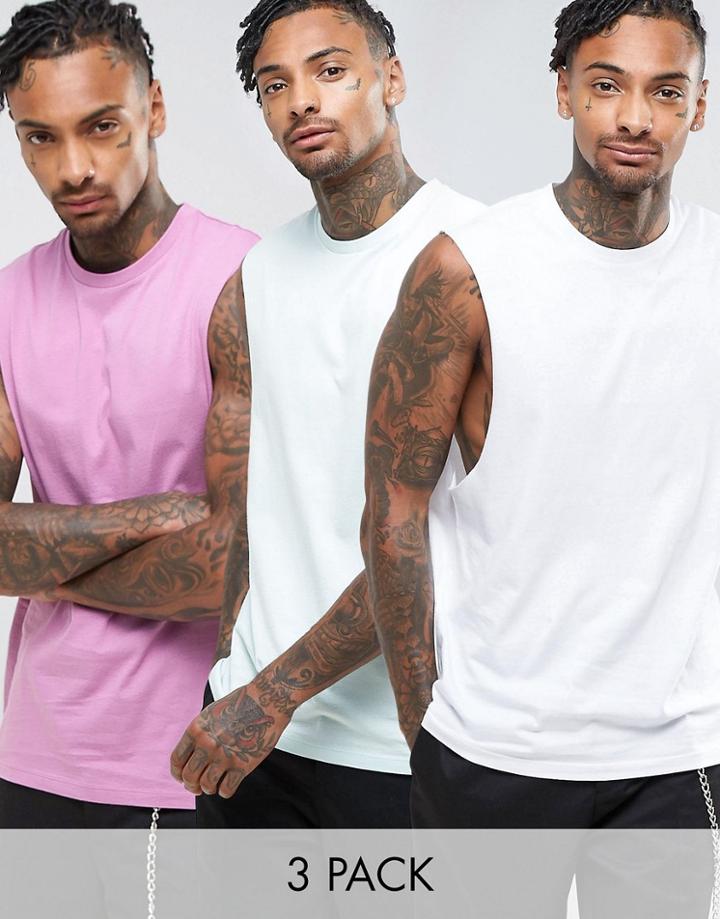 Asos Tank With Dropped Armhole 3 Pack Save - Multi