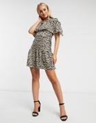 Naanaa Mini Dress With Cape Detail In Leopard-brown