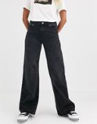 Dr Denim Jam Wide Leg Jean With Raw Hem-black
