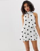 River Island Romper With High Neck In Polka Dot-white