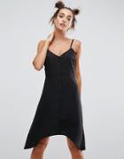 Asos Button Through Sun Dress With Dipped Hem - Black