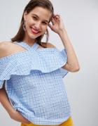 Pieces Check Frill Top - Multi