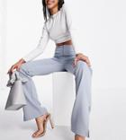 Missguided Set Tailored Wide Leg Pants With Split Hem In Pale Blue-blues