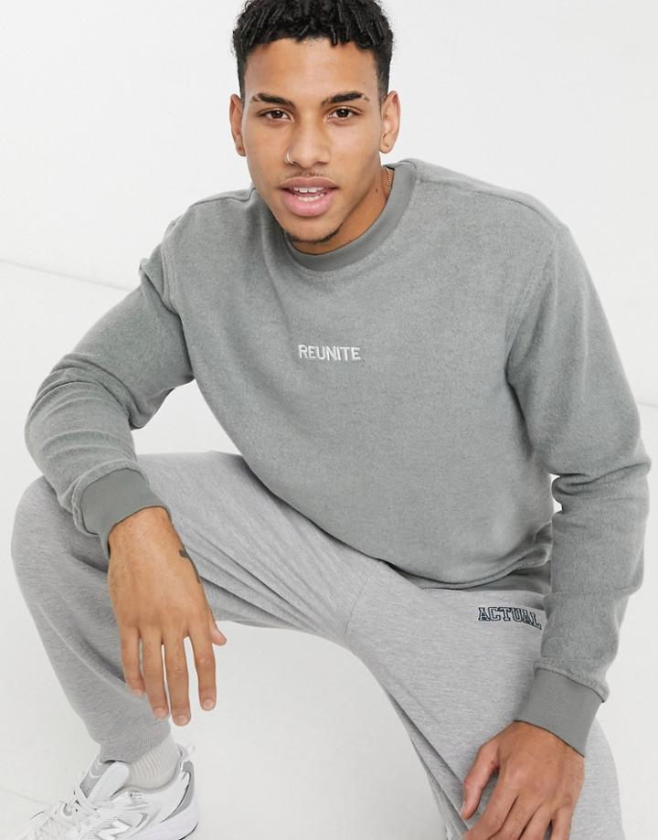 New Look Reunite Embroidered Fleece Sweatshirt In Gray-grey