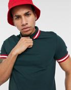 Asos Design Organic Pique Polo T-shirt With Contrast Tipping In Green