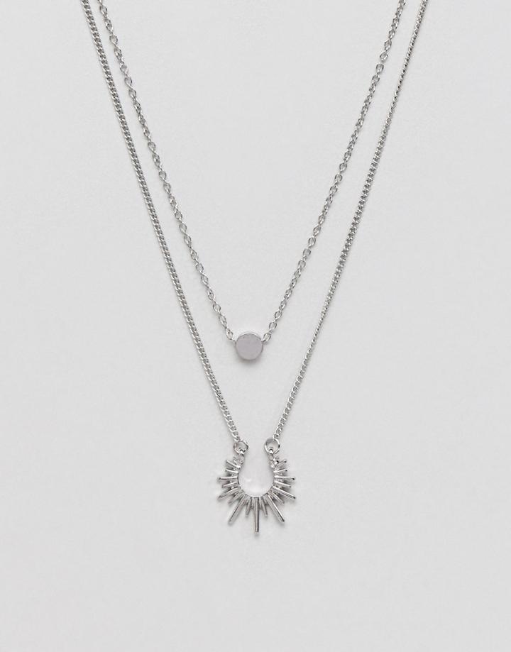 Asos Design Mini Circle And Spike Multirow Necklace - Silver