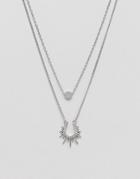 Asos Design Mini Circle And Spike Multirow Necklace - Silver
