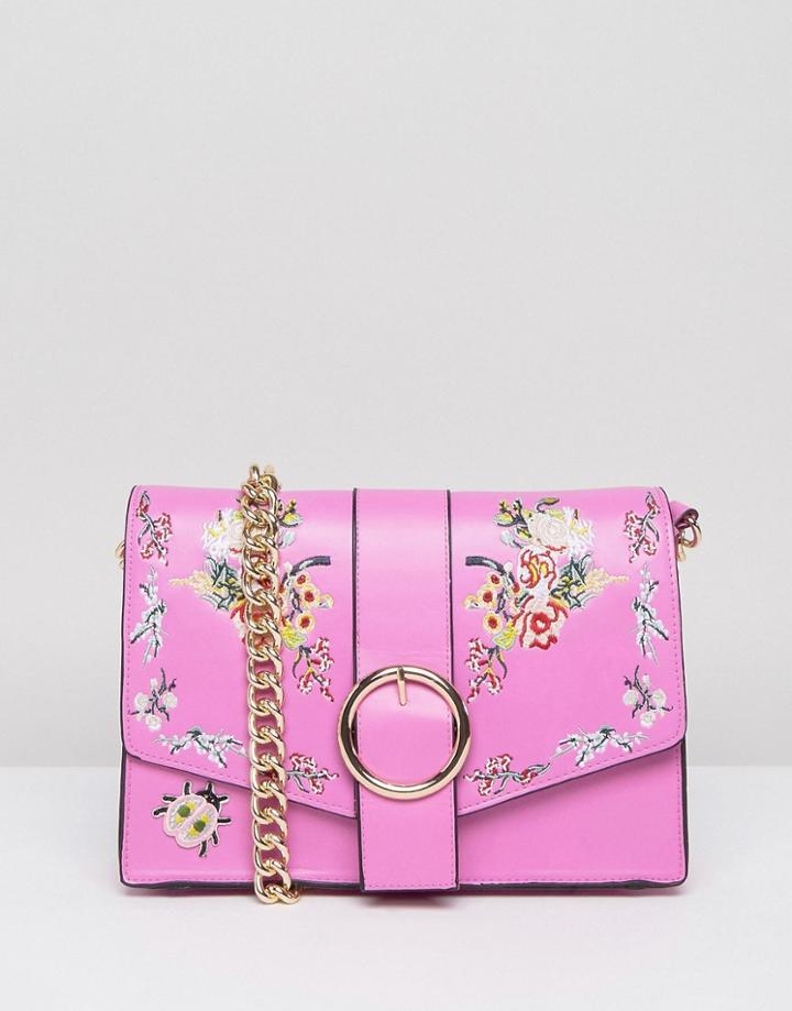 Asos Floral Embroidered Shoulder Bag - Pink