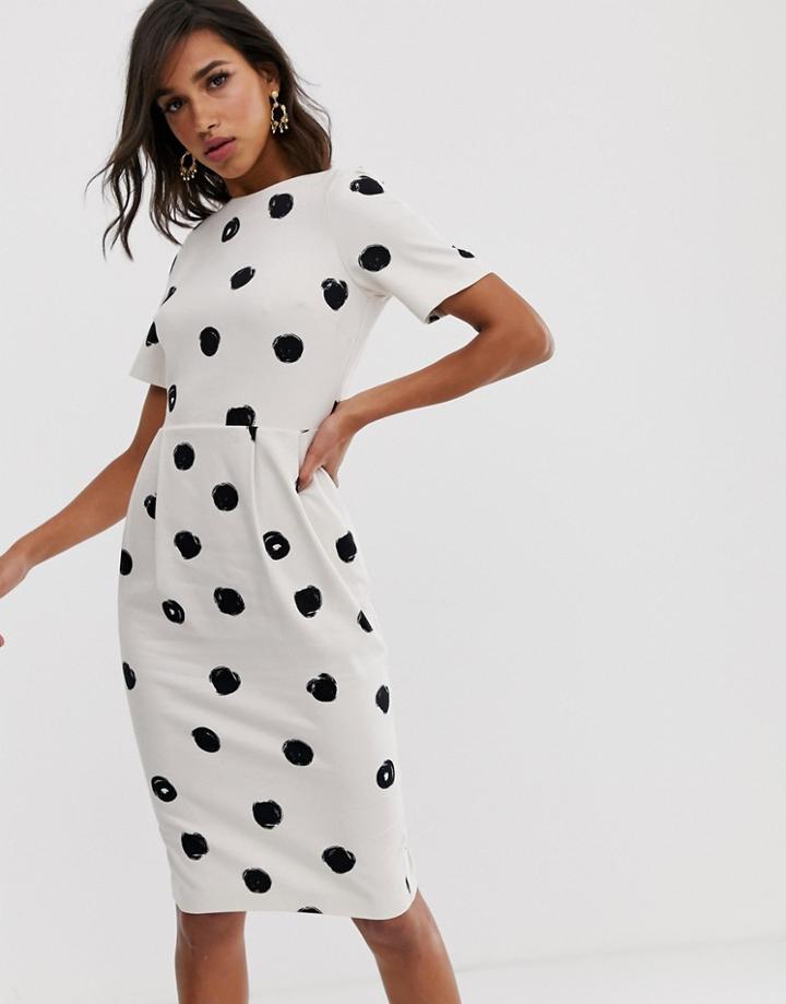 Asos Design Midi Wiggle Dress In Mono Spot-multi