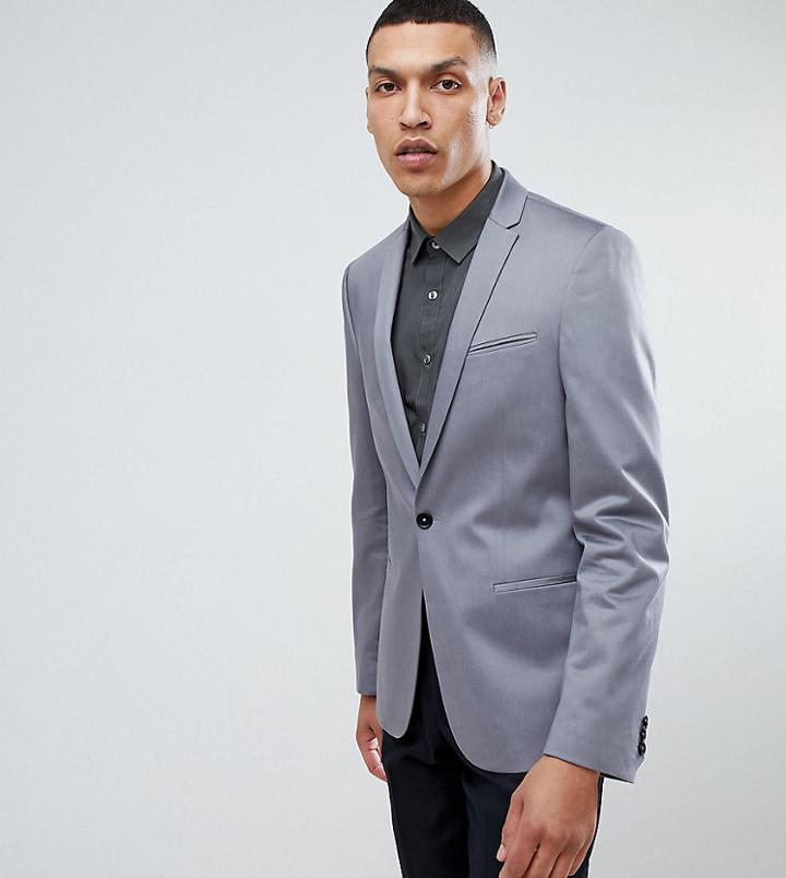 Noak Skinny Blazer In Cotton Sateen - Gray