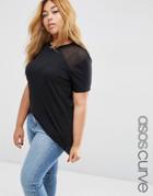 Asos Curve Asymmetric T-shirt With Mesh Inserts - Black