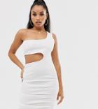 Fashionkilla Petite Going Out One Shoulder Cutout Ruched Mini Dress In White - White