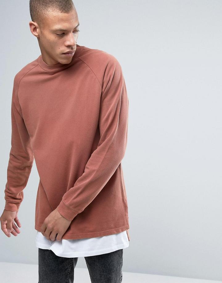 Asos Oversized Long Sleeve Raglan In Washed Pique - Brown